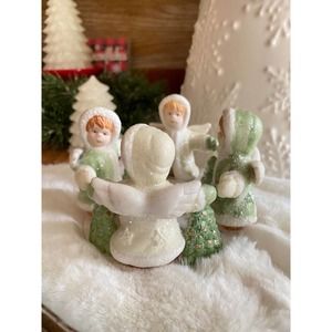 Glitter Snow Angel Candle Holder Vintage Cherub Face